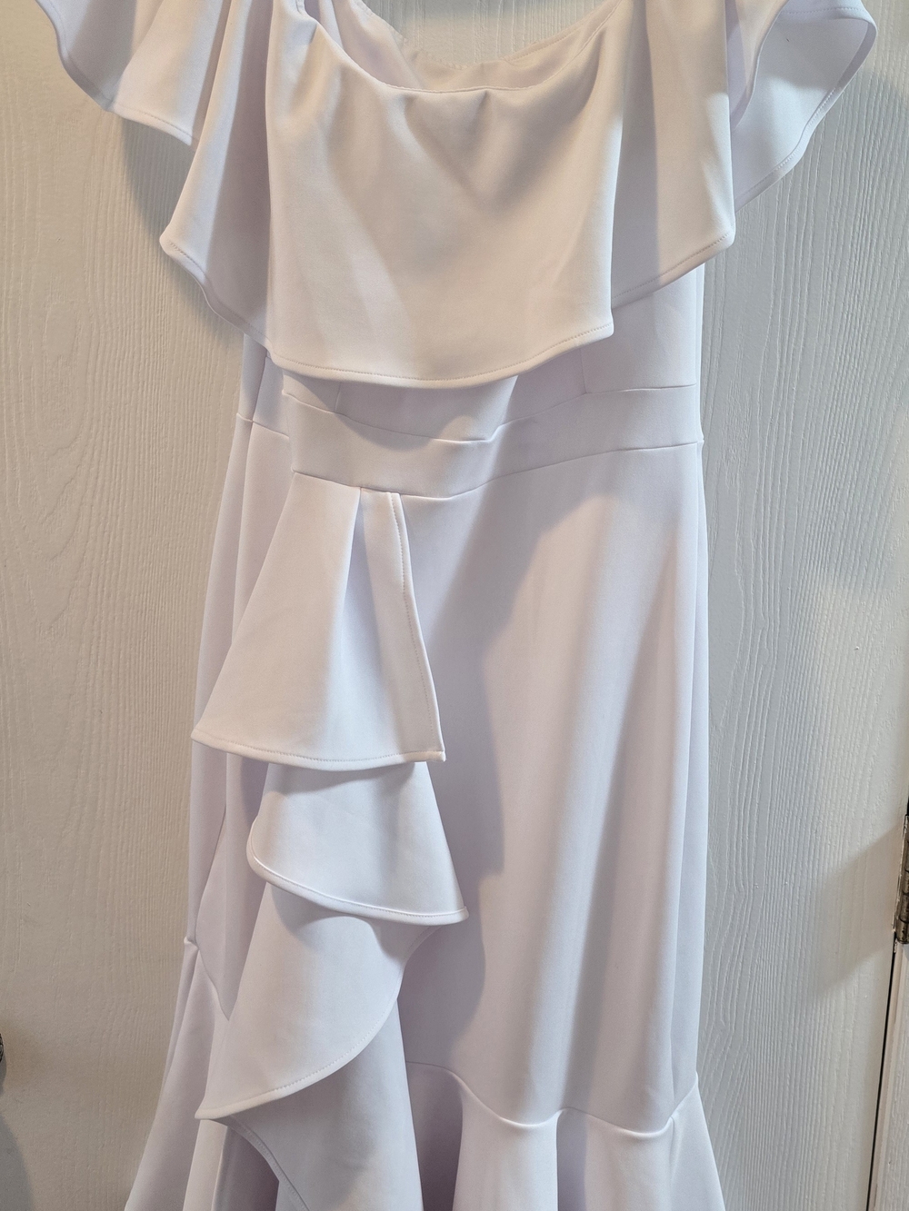 Amazon White Off-Shoulder Ruffle Maxi Dress